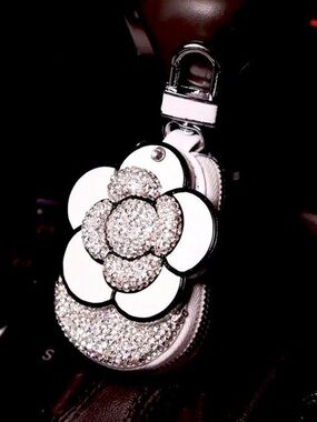 CAR KEYS HOLDER CAMELLIA MIRROR Air Tag Holder ( Chanel vibes)